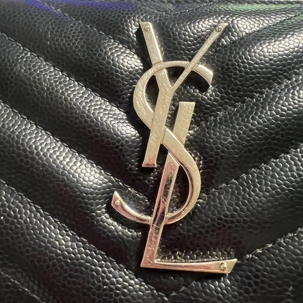 Saint Laurent Black Chevron Quilted Leather Zip-Around Wallet with Silver YSL - Picture 2 of 5